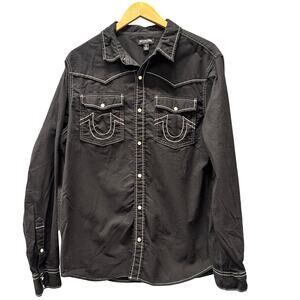 True Religion Shirt Mens Large Black Big T Western Snap Up Long Sleeve Cotton